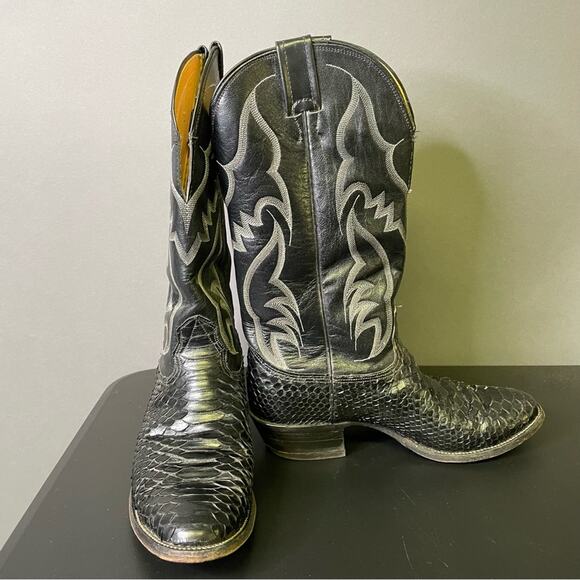 Nocona Black Snake Skin Western Cowboy Boots 8.5D Vintage Exotic Mens Boots - Picture 3 of 12